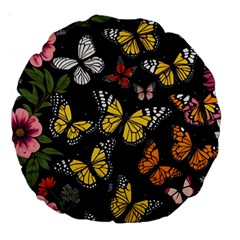 Flowers Butterfly Blooms Flowering Spring Large 18  Premium Round Cushions by Simbadda