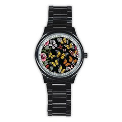 Flowers Butterfly Blooms Flowering Spring Stainless Steel Round Watch by Simbadda