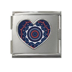 Mandala Orange Navy Mega Link Heart Italian Charm (18mm)