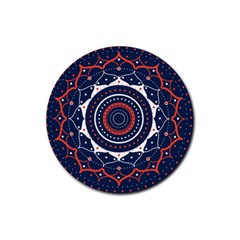 Mandala Orange Navy Rubber Coaster (round) by Simbadda