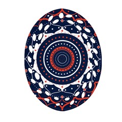 Mandala Orange Navy Oval Filigree Ornament (two Sides) by Simbadda