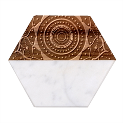 Mandala Orange Navy Marble Wood Coaster (hexagon)  by Simbadda