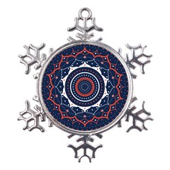 Mandala Orange Navy Metal Large Snowflake Ornament