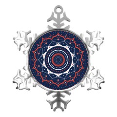 Mandala Orange Navy Metal Small Snowflake Ornament