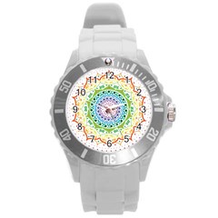 Mandala Pattern Rainbow Pride Round Plastic Sport Watch (l) by Simbadda