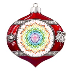 Mandala Pattern Rainbow Pride Metal Snowflake And Bell Red Ornament