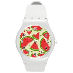 Cute Watermelon Seamless Pattern Round Plastic Sport Watch (m) by Simbadda