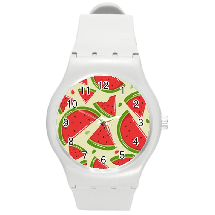 Cute Watermelon Seamless Pattern Round Plastic Sport Watch (M)
