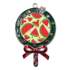 Cute Watermelon Seamless Pattern Metal X mas Lollipop With Crystal Ornament