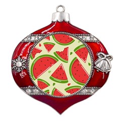 Cute Watermelon Seamless Pattern Metal Snowflake And Bell Red Ornament