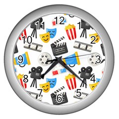 Cinema Icons Pattern Seamless Signs Symbols Collection Icon Wall Clock (silver)