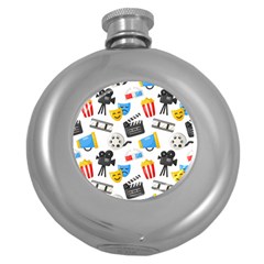 Cinema Icons Pattern Seamless Signs Symbols Collection Icon Round Hip Flask (5 Oz)
