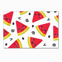 Cute Smiling Watermelon Seamless Pattern White Background Postcards 5  X 7  (pkg Of 10) by Simbadda