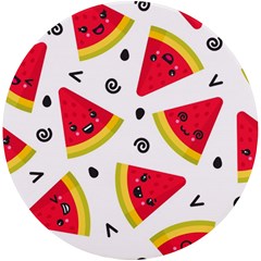 Cute Smiling Watermelon Seamless Pattern White Background Uv Print Round Tile Coaster by Simbadda