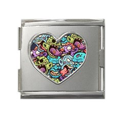 Zombie Heads Pattern Mega Link Heart Italian Charm (18mm)