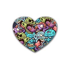 Zombie Heads Pattern Rubber Coaster (heart) by Simbadda