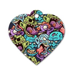 Zombie Heads Pattern Dog Tag Heart (two Sides) by Simbadda