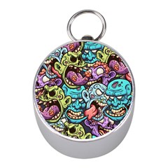 Zombie Heads Pattern Mini Silver Compasses by Simbadda