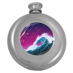 Tsunami Waves Ocean Sea Nautical Nature Water Unique Round Hip Flask (5 Oz)