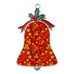 Seamless Pattern Slavic Folk Style Metal Holly Leaf Bell Ornament