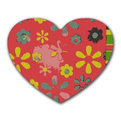 Flowers Pattern Heart Mousepad