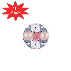 Cute Seamless Pattern With Cats 1  Mini Buttons (10 Pack)  by Simbadda