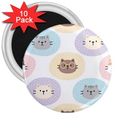 Cute Cat Seamless Pattern Background 3  Magnets (10 Pack)  by Simbadda