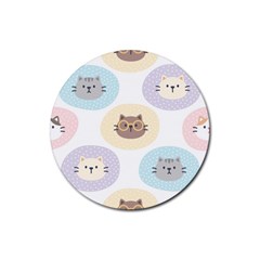 Cute Cat Seamless Pattern Background Rubber Coaster (round) by Simbadda