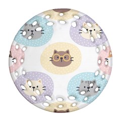 Cute Cat Seamless Pattern Background Round Filigree Ornament (two Sides)