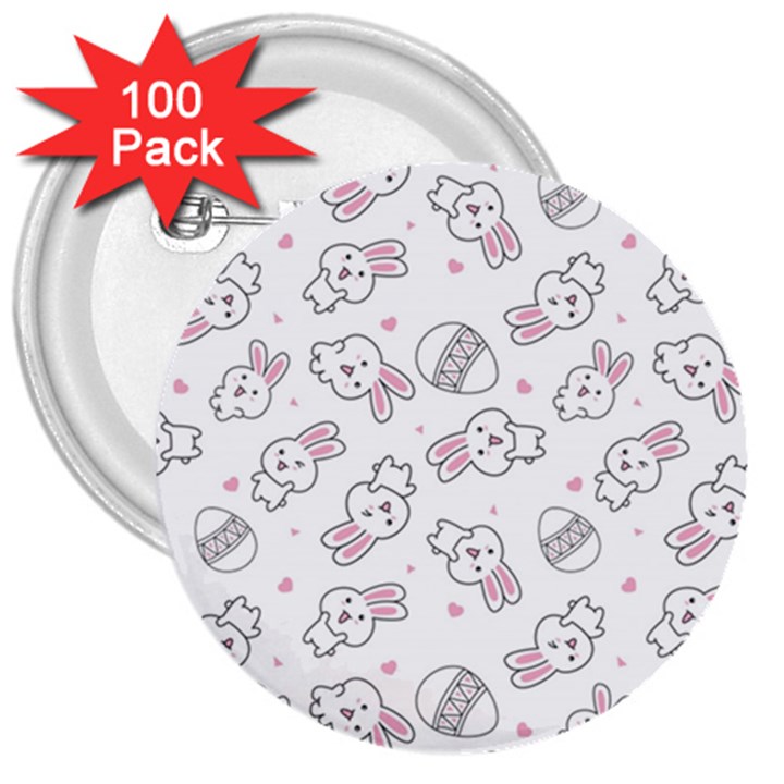 Cute Pattern With Easter Bunny Egg 3  Buttons (100 pack) 