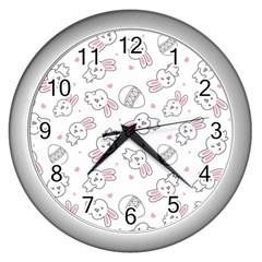 Cute Pattern With Easter Bunny Egg Wall Clock (silver)