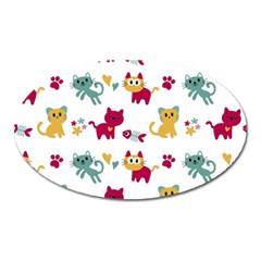 Pattern With Cute Cats Oval Magnet by Simbadda