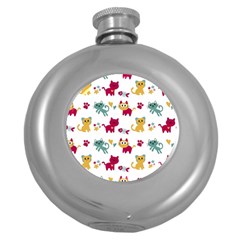 Pattern With Cute Cats Round Hip Flask (5 Oz)