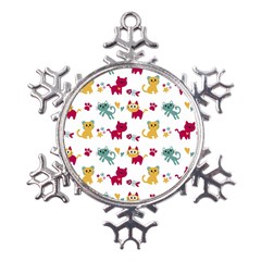 Pattern With Cute Cats Metal Large Snowflake Ornament