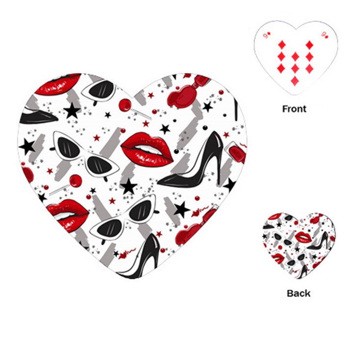 Red Lips Black Heels Pattern Playing Cards Single Design (Heart)