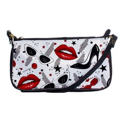 Red Lips Black Heels Pattern Shoulder Clutch Bag