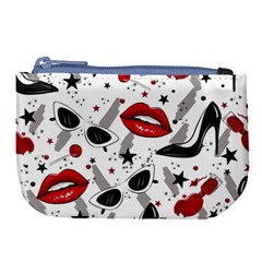 Red Lips Black Heels Pattern Large Coin Purse by Simbadda