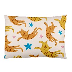 Cute Cats Seamless Pattern With Stars Funny Drawing Kittens Pillow Case by Simbadda