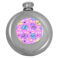 Seamless Pattern With Cute Kawaii Kittens Round Hip Flask (5 Oz)