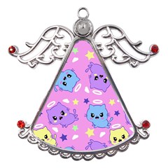 Seamless Pattern With Cute Kawaii Kittens Metal Angel With Crystal Ornament