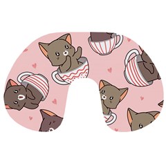 Seamless Pattern Adorable Cat Inside Cup Travel Neck Pillow by Simbadda