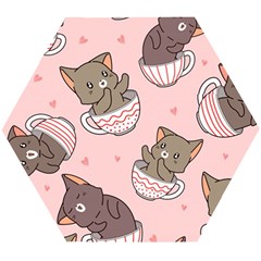 Seamless Pattern Adorable Cat Inside Cup Wooden Puzzle Hexagon by Simbadda