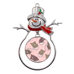 Seamless Pattern Adorable Cat Inside Cup Metal Snowman Ornament by Simbadda