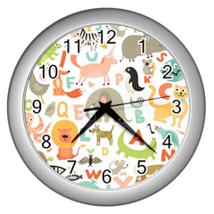 Children Alphabet Seamless Pattern Wall Clock (silver)