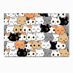 Cute Cat Kitten Cartoon doodle Seamless Pattern Postcards 5  x 7  (Pkg of 10)