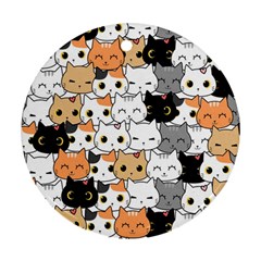 Cute Cat Kitten Cartoon Doodle Seamless Pattern Round Ornament (two Sides)