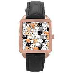 Cute Cat Kitten Cartoon Doodle Seamless Pattern Rose Gold Leather Watch  by Simbadda