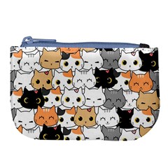 Cute Cat Kitten Cartoon Doodle Seamless Pattern Large Coin Purse by Simbadda