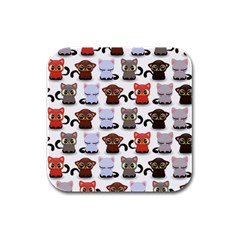 Seamless Pattern With Cute Little Kittens Various Color Rubber Square Coaster (4 Pack) by Simbadda