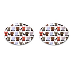 Seamless Pattern With Cute Little Kittens Various Color Cufflinks (oval) by Simbadda